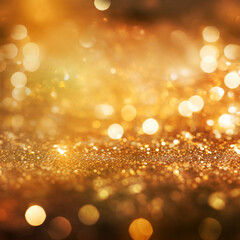 Golden background, shiny lights grunge background, shiny defocused abstract twinkling lights. AI generation