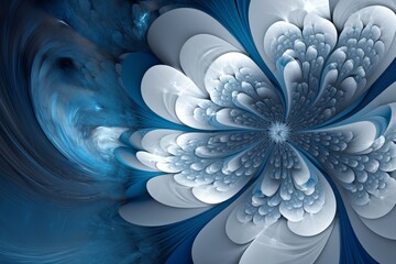 Illustration of a computer-generated blue and white flower created using generative AI