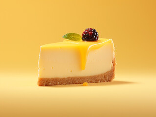 Yellow delicious sweet lemon cheesecake on yellow background - obrazy, fototapety, plakaty