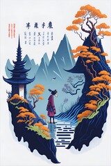 China landscape. Fary tale style. AI generated illustration