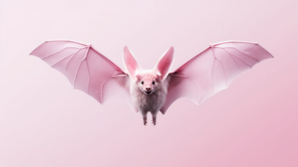 Portrait of flying pastel pink bats. Generative AI.