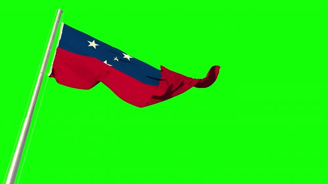 flag of Samoa is waving on strong wind on chroma key screen, isolated