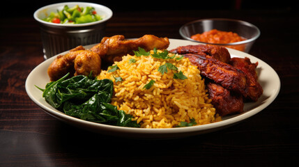 Jollof rice is a West African dish of rice cooked in a tomato-based sauce flavored with spices.