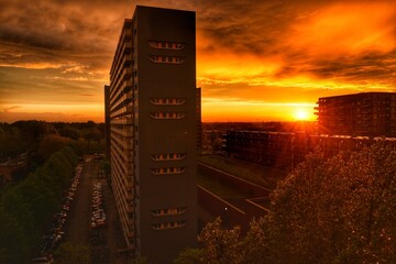 Sunset in the city of Delft