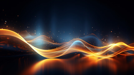 abstract futuristic background with gold glowing waves, generative ai