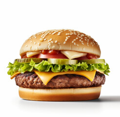 juicy cheesy hamburger on isolated white background