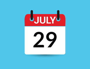 July 29. Flat icon calendar isolated on blue background. Date and month vector illustration