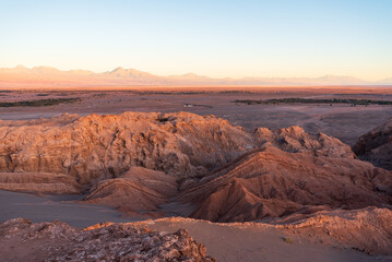 Desertic landscape in Atacama at sunset