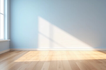 White Empty Wall in a Wooden Floor With a Glare of Sunlight from a Window