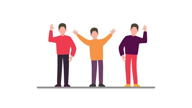 Animated video Crowd of happy people group, welcoming and applauding concept. Full length animation illustration. High quality 4k footage.