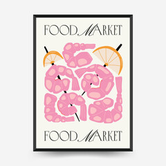 Abstract food posters template. Modern trendy Matisse minimal style. Kitchen and restaurant decor. Hand drawn design for wallpaper, wall decor, print, postcard, cover, template, banner.