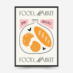 Abstract food posters template. Modern trendy Matisse minimal style. Kitchen and restaurant decor. Hand drawn design for wallpaper, wall decor, print, postcard, cover, template, banner.