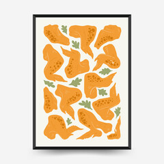 Abstract food posters template. Modern trendy Matisse minimal style. Kitchen and restaurant decor. Hand drawn design for wallpaper, wall decor, print, postcard, cover, template, banner.