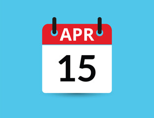 April 15. Flat icon calendar isolated on blue background. Date and month vector illustration