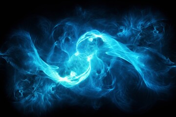 Illustration of a blue and white swirl on a black background created using generative AI