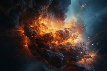 Abstract depiction of cosmic birth & creation. Worlds collide & erupt in beautiful drama. Epic space scene. Generative AI