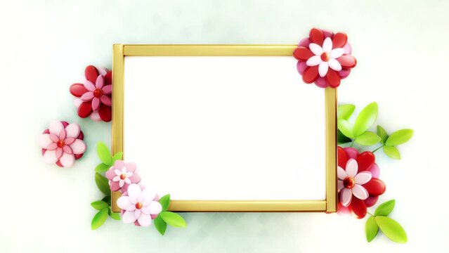 A blank card in a frame with flowers at its side.