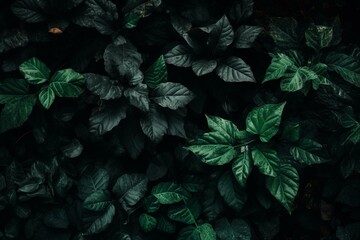 Dark green foliage panorama for nature-themed designs. Generative AI