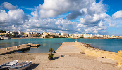 View of the pier from Lungomare degli Eroi promenade at Otranto