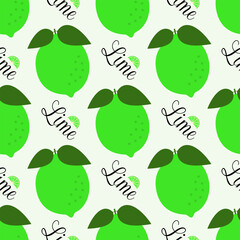 Vector seamless pattern. Lime with an inscription on a white background.