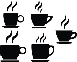 set of black coffee cup and mag for your design . A nice cup of coffee and tea. Coffee cup icons set .Coffee and tea cup icons set on white background .Tea Cups of coffee tea collection. Hot drink ico