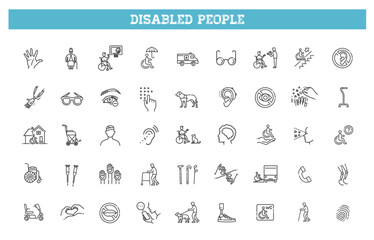 Disabled people Icons bundle. Linear dot style Icons. Vector illustration - 628133793
