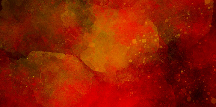 Red and yellow splatter wall grunge texture hand painted watercolor horror texture background. red and black watercolor background abstract texture with color splash design.	
