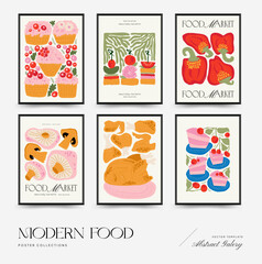 Abstract food posters template. Modern trendy Matisse minimal style. Kitchen and restaurant decor. Hand drawn design for wallpaper, wall decor, print, postcard, cover, template, banner.