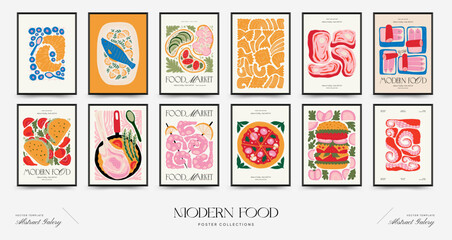 Abstract food posters template. Modern trendy Matisse minimal style. Kitchen and restaurant decor. Hand drawn design for wallpaper, wall decor, print, postcard, cover, template, banner.