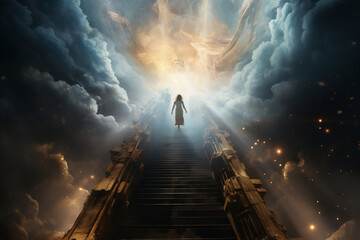 Heavenly Angel Ascending from Graveyard on Beam of Light