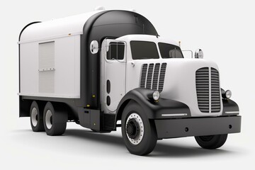 A white truck with black accents capable of carrying 5 tons, rendered in 3D on a white background with colored alpha. Generative AI