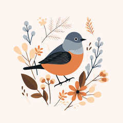 Bird with flowers. Vector illustration. Abstract illustration.