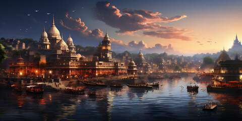 Spiritual development Jorney holidays, traveling in india, Varanasi, photorealistic fantasies, AI generative