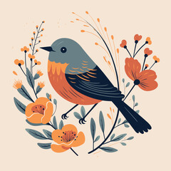 Bird with flowers. Vector illustration. Abstract illustration.