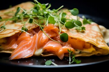 Crepe with salmon and sprouted grains