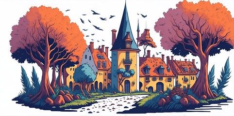 Obraz na płótnie Canvas France landscape. Fairy tale style. AI generated illustration