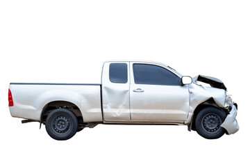 Front of gray or bronze pickup car get damaged by accident on the road. damaged cars after collision. isolated on transparent background, PNG file format - obrazy, fototapety, plakaty