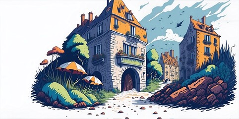 Obraz na płótnie Canvas France landscape. Fairy tale style. AI generated illustration