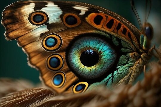 butterfly escaping peacock eye. Generative AI