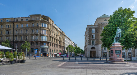 View of the shopping street (Königsallee) at the new palace in Stuttgart.. Baden Wuerttemberg,...
