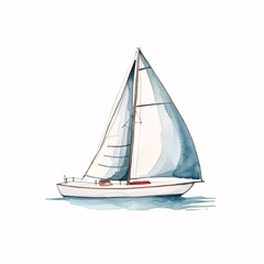 Fototapeta premium Hand drawn watercolor painted sailboat isolated on white background. Sailing illustration.