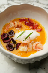 Vegetarian healthy dish, bowl with a shrimps