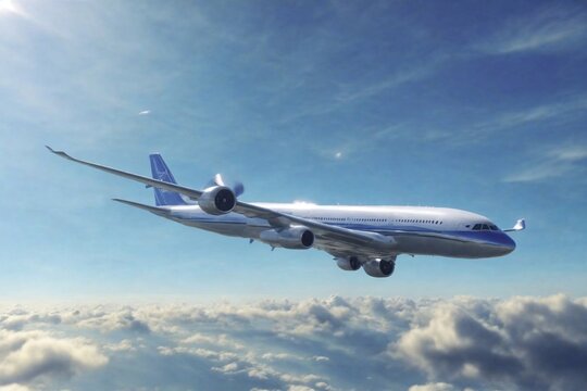 A passenger plane flies in the sky. ai generator