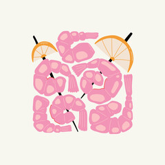 Food abstract elements. Food and healsy composition. Modern trendy Matisse minimal style. Restaurant and kitchen poster, invite. Vector arrangements for greeting card or invitation design