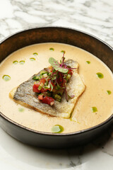 Fried dorado fish with vegetable tartare sauce