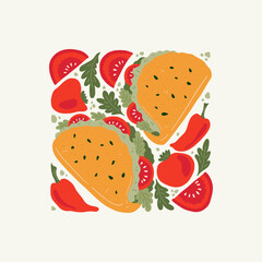 Food abstract elements. Food and healsy composition. Modern trendy Matisse minimal style. Restaurant and kitchen poster, invite. Vector arrangements for greeting card or invitation design