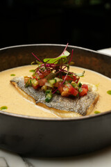Fried dorado fish with vegetable tartare sauce