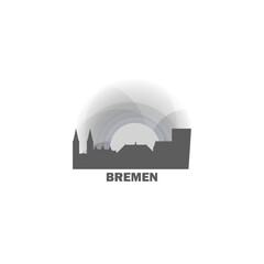 Germany, Bremen skyline, city panorama. Vector flat logo, icon. Central Europe town emblem contour with landmarks and building silhouettes at sunset, sunrise