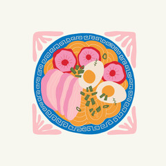 Food abstract elements. Food and healsy composition. Modern trendy Matisse minimal style. Restaurant and kitchen poster, invite. Vector arrangements for greeting card or invitation design