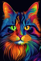 Japanese Bobtail Persian cat psychedelic look. Generative AI